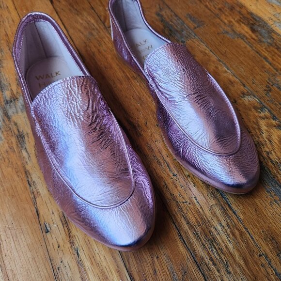 ZVELLE V Metallic Pink Crinkle Leather Moccasin Loafers - Picture 4 of 14